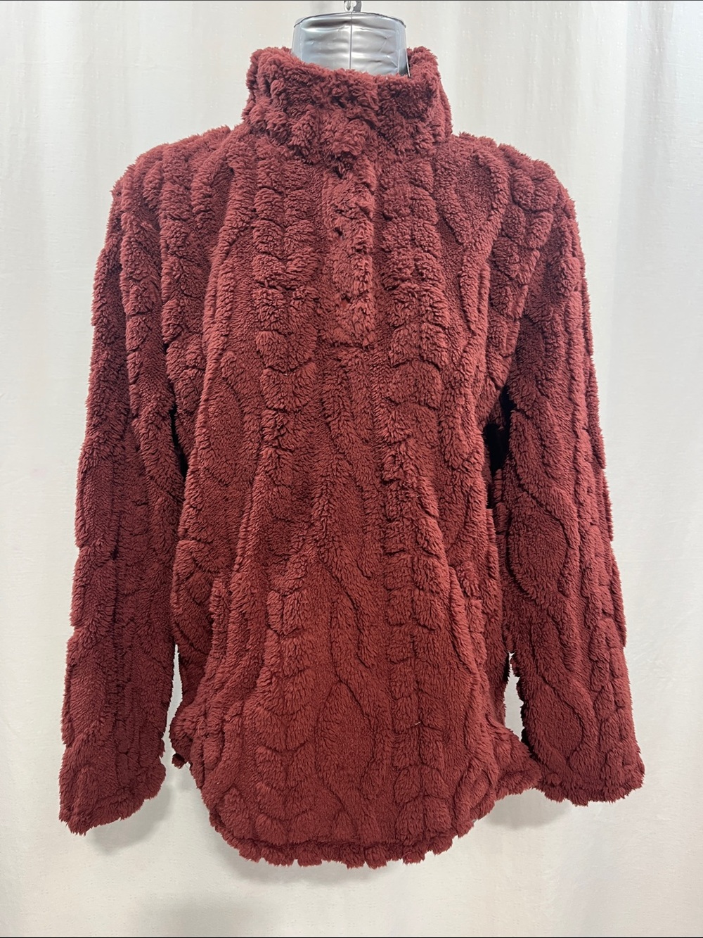 32 Degrees Cable-Textured Plush Funnel Neck Sweater in Burgundy woman’s M 1328